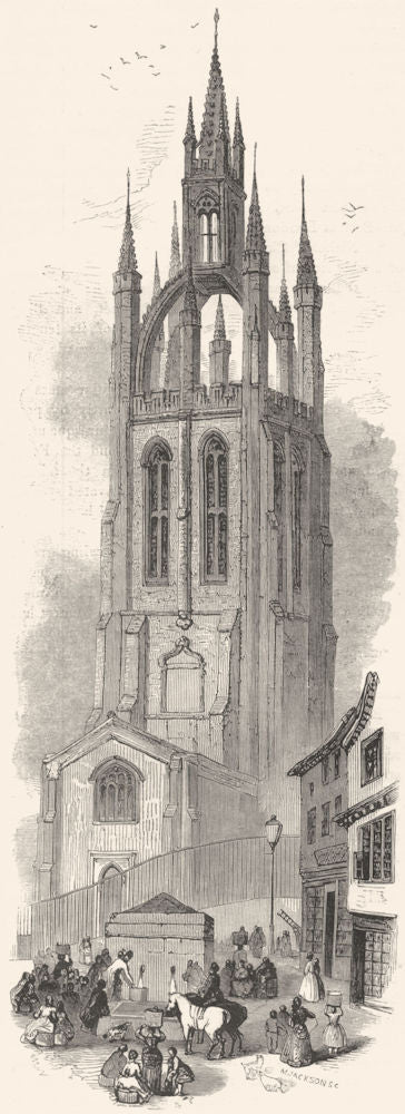 NORTHUMBERLAND. Newcastle. St Nicholas, from Head of the Side 1850 old print